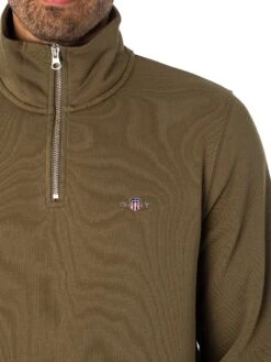 GANT Regular Shield Half Zip Sweatshirt - Juniper Green -Standout Fashion Shop 49400d