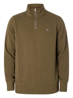 GANT Regular Shield Half Zip Sweatshirt - Juniper Green -Standout Fashion Shop 49400e