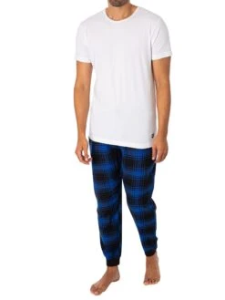 Lyle & Scott Gilbert Pyjama Set - Bright White/Nautical Blue/Black Check