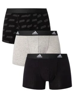 Adidas 3 Pack Active Flex Cotton Trunks - Black/Heather Grey/Port