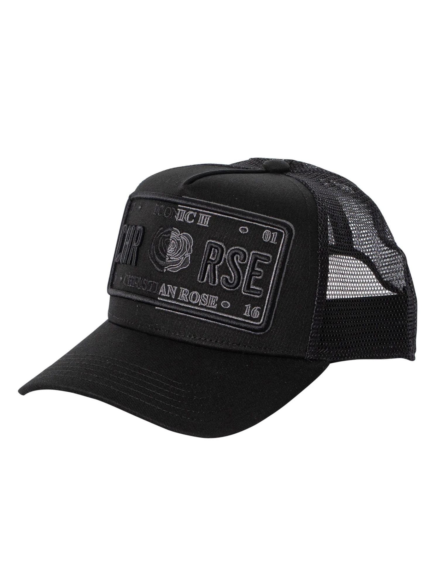 Christian Rose Iconic 50/50 Plate Trucker Cap - Black/Grey 1 Christian Rose Iconic 50/50 Plate Trucker Cap - Black/Grey