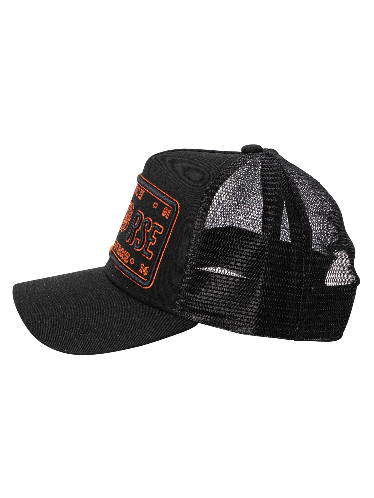 Christian Rose Iconic 50/50 Plate Trucker Cap - Black/Orange 2 Christian Rose Iconic 50/50 Plate Trucker Cap - Black/Orange - Image 2